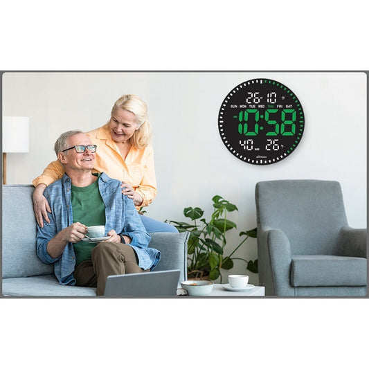 Ceas Digital de Perete cu Lumina Led Verde, Secundar, Calendar, Temperatura, Termometru, Cronometru, Telecomanda, Afisare Umiditate, 28cm