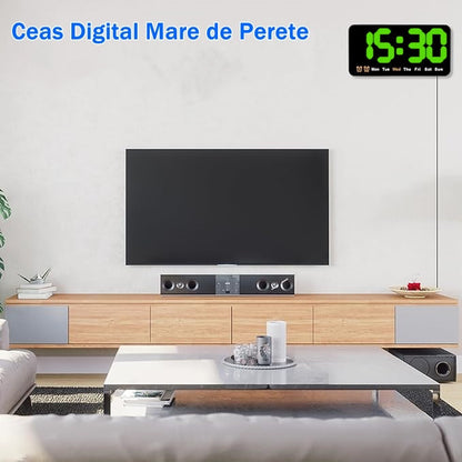 Ceas Digital de Masa si de Perete cu Lumina Led Verde, Alarma, Calendar, Temperatura, Functie Snooze, Mod de Noapte, 11x21cm
