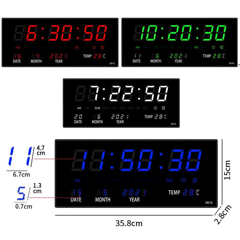 Ceas Digital de Perete cu Led Rosu, Calendar, Temperatura, Alarma, Termometru, 36x15cm - Ceasuri Moderne