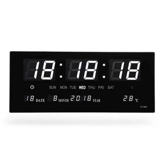 Ceas Digital de Perete cu Led Alb, Calendar, Temperatura, Alarma, Termometru, 36x15cm - Ceasuri Moderne