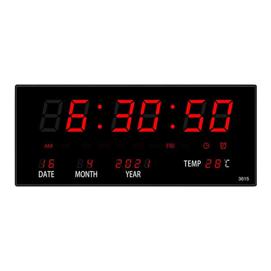 Ceas Digital de Perete cu Led Rosu, Calendar, Temperatura, Alarma, Termometru, 36x15cm - Ceasuri Moderne