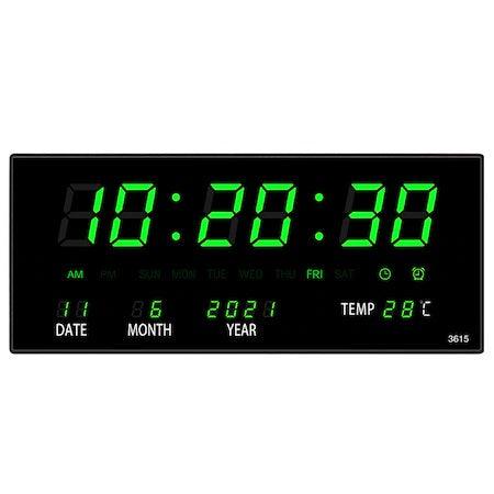 Ceas Digital de Perete cu Led Verde, Calendar, Temperatura, Alarma, Termometru, 36x15cm - Ceasuri Moderne